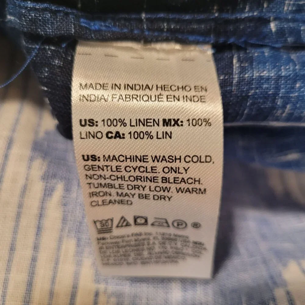 Chicos Womens Blue White Ikat Print Linen Button-Down shirt dress 12/14 tunic - Picture 7 of 7